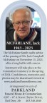The McFarlane family sadly advise of the passing of Mr. Jack Campbell