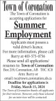 The Town of Coronation is accepting applications for Summer Employment 